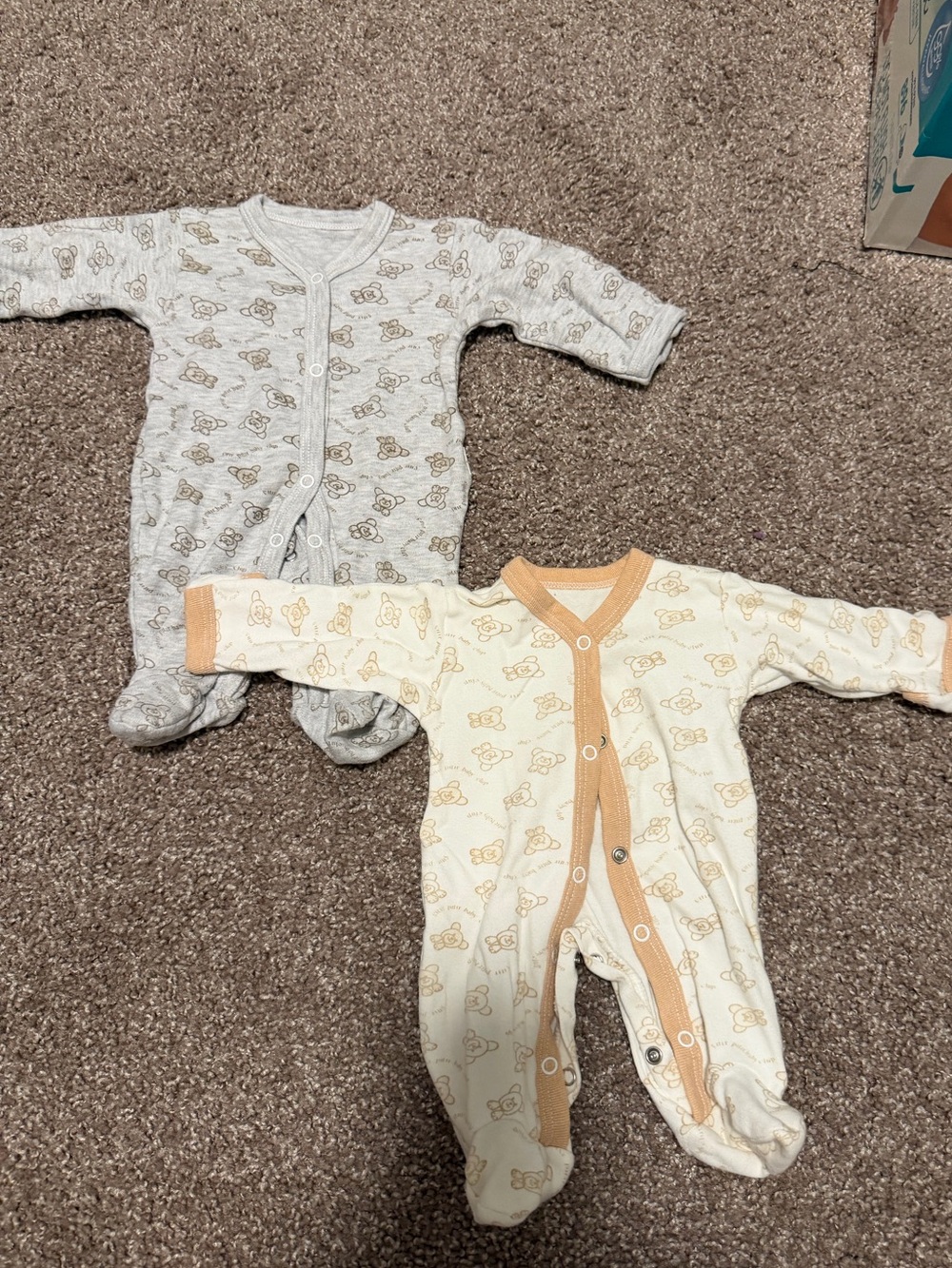 Neutral Bear-Print Cotton Baby One-Piece - Cream & Gray